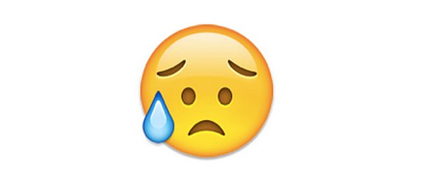 Interpretation: "I'm so sad."
Name + meaning: Disappointed but Relieved Face. This Emoji has sweat dripping from its brow, presumably due to a stressful situation. Not to be confused with the Crying Face Emoji, which has a tear on the cheek, instead of a bead of sweat.
Also known as: Eyebrow sweat emoji
Source: Emojipedia
Interpretation: "I'm so sad."
Name + meaning: Disappointed but Relieved Face. This Emoji has sweat dripping from its brow, presumably due to a stressful situation. Not to be confused with the Crying Face Emoji, which has a tear on the cheek, instead of a bead of sweat.
Also known as: Eyebrow sweat emoji
Source: Emojipedia