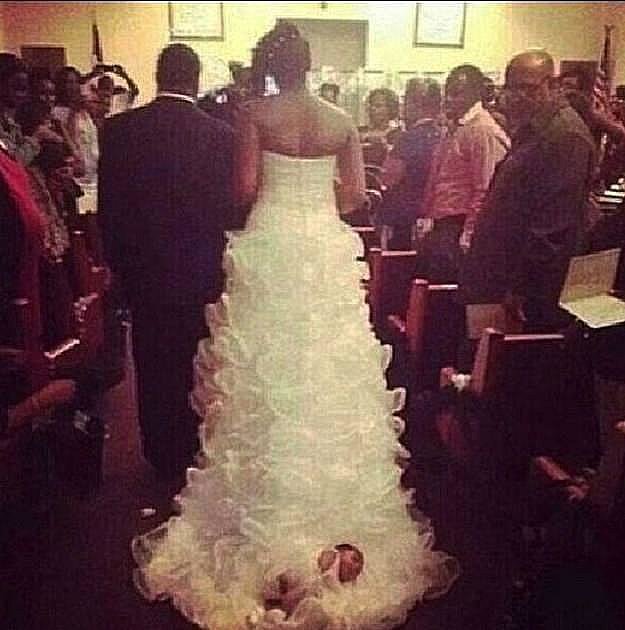 Bride-To-Be Ties Her Baby to Her Wedding Gown! Bride-To-Be Ties Her Baby to Her Wedding Gown!