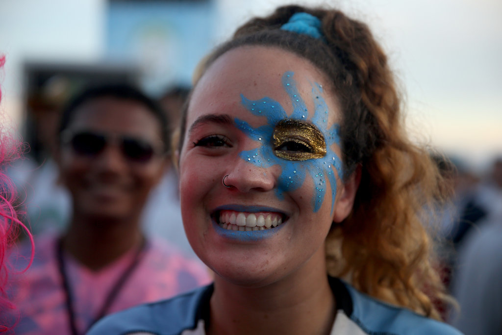 A Uruguay soccer fan wore face paint to watch her team play against Costa Rica.
A Uruguay soccer fan wore face paint to watch her team play against Costa Rica.
