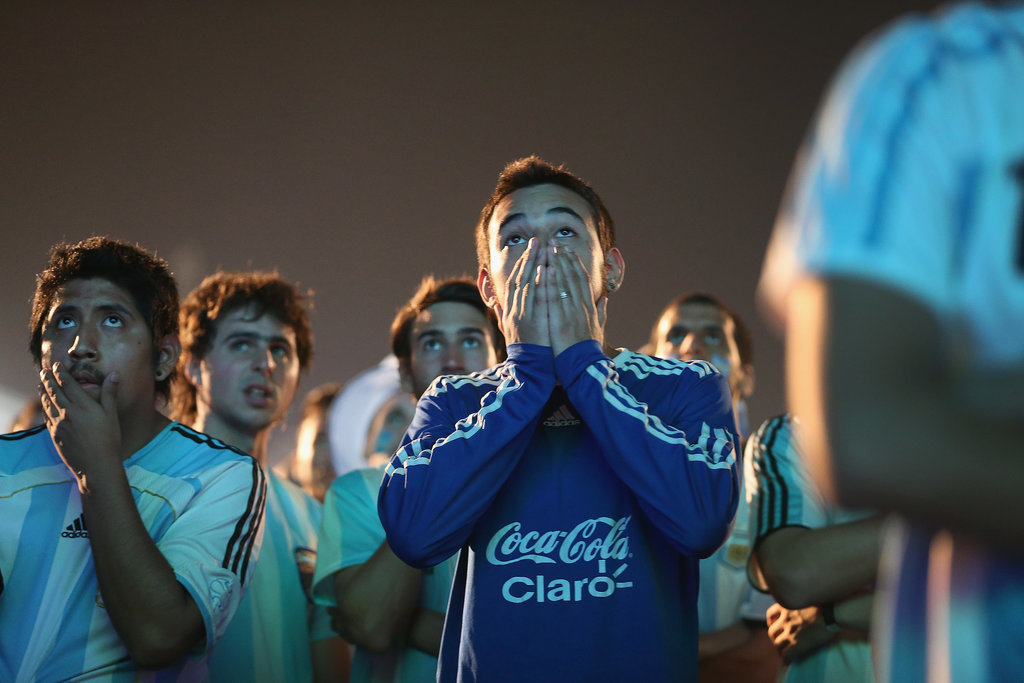 Argentina fans brought their hands to their faces as they watched the final minutes of the game against Bosnia.
Argentina fans brought their hands to their faces as they watched the final minutes of the game against Bosnia.
