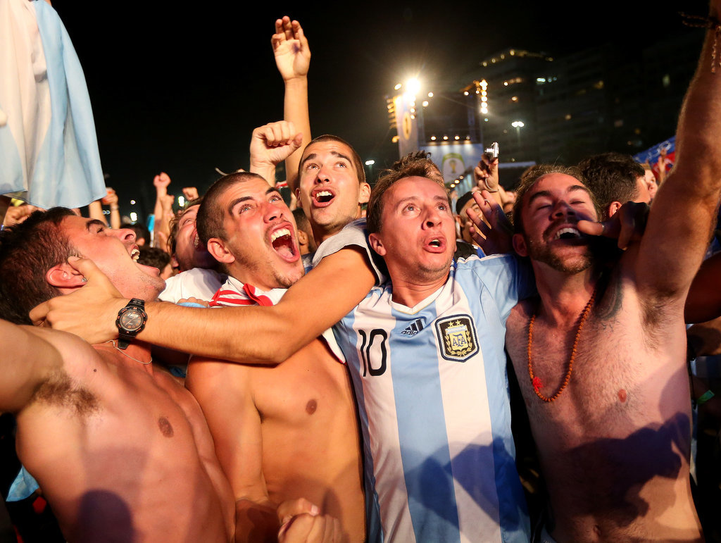 Argentina fans went wild while watching the game against Bosnia in Brazil.
Argentina fans went wild while watching the game against Bosnia in Brazil.