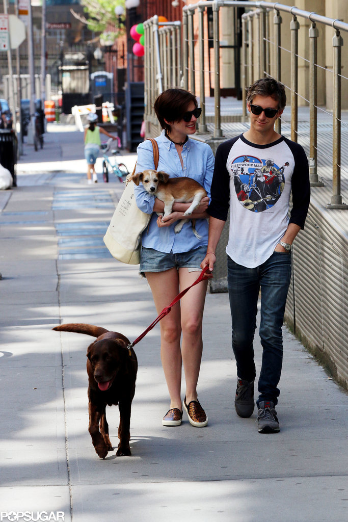 Anne Hathaway and her husband, Adam Shulman, walked around with their new dog in Brooklyn, NY, on Sunday.
Anne Hathaway and her husband, Adam Shulman, walked around with their new dog in Brooklyn, NY, on Sunday.