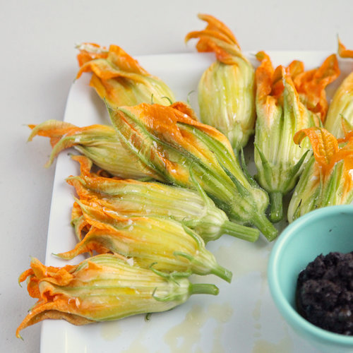 Burrata-Stuffed Squash Blossoms and Olive Tapenade Crostini Burrata-Stuffed Squash Blossoms and Olive Tapenade Crostini