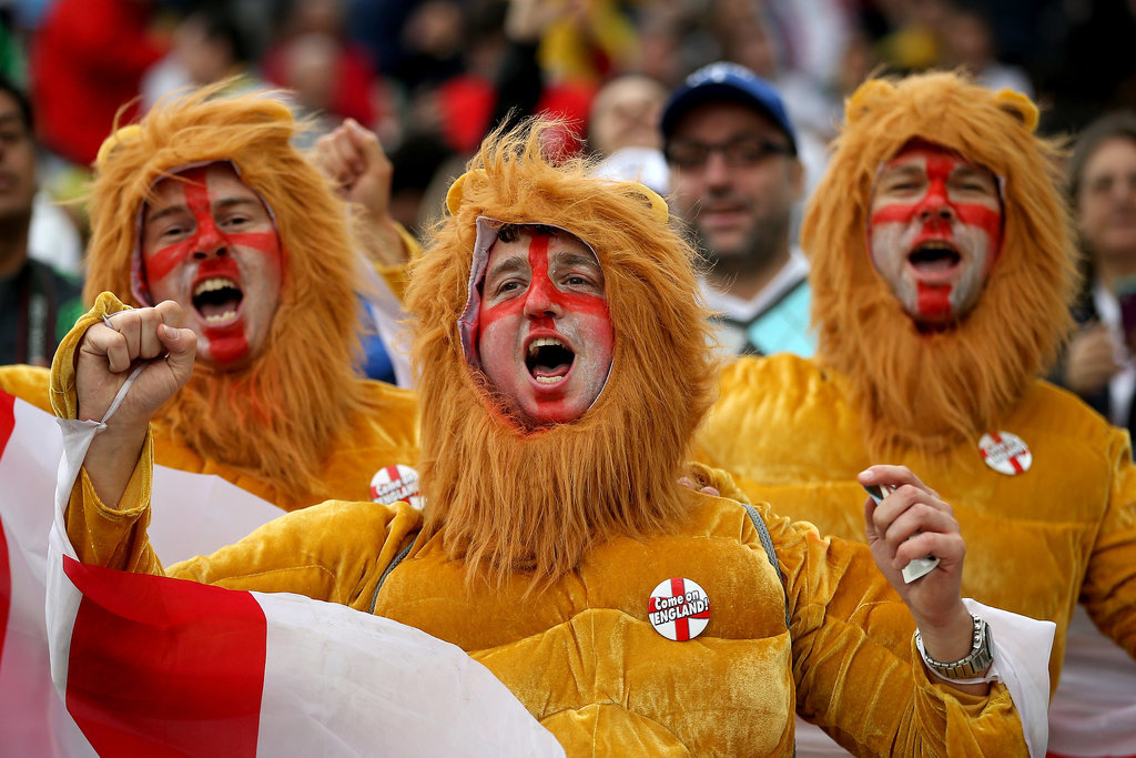 England fans dressed up as the three lions for the game against Uruguay in Brazil.
England fans dressed up as the three lions for the game against Uruguay in Brazil.