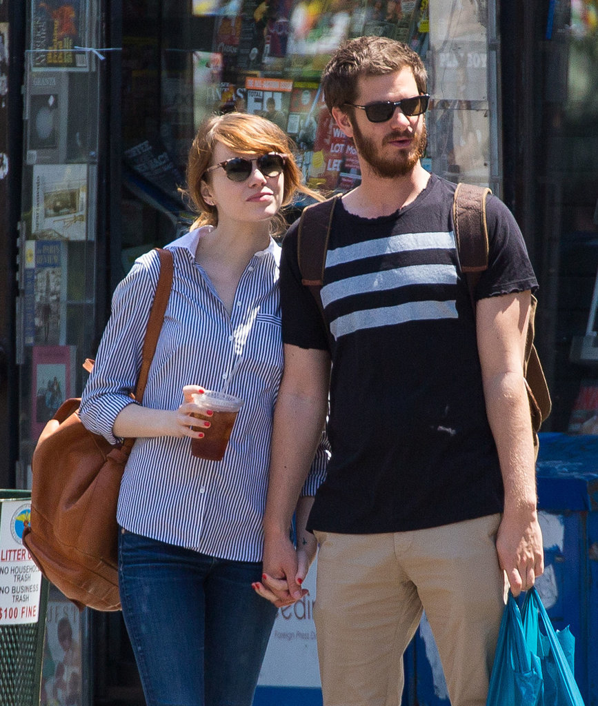 Emma Stone and Andrew Garfield held hands while leaving a bookstore together in NYC on Monday.
Emma Stone and Andrew Garfield held hands while leaving a bookstore together in NYC on Monday.