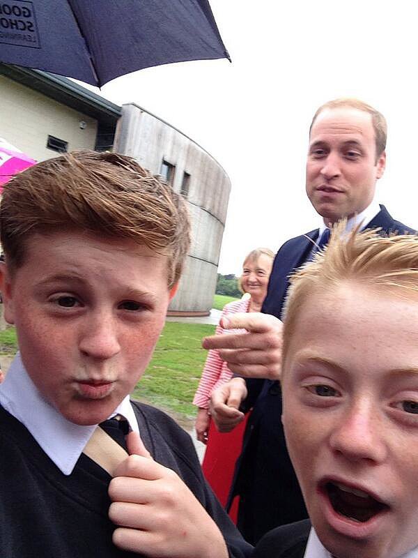 A schoolboy in East Riding of Yorkshire, England, snapped what he called a "cheeky" photo of Prince William when the royal visited his school in June 2014.<br />
Source: Twitter user RaspinJack<br />
