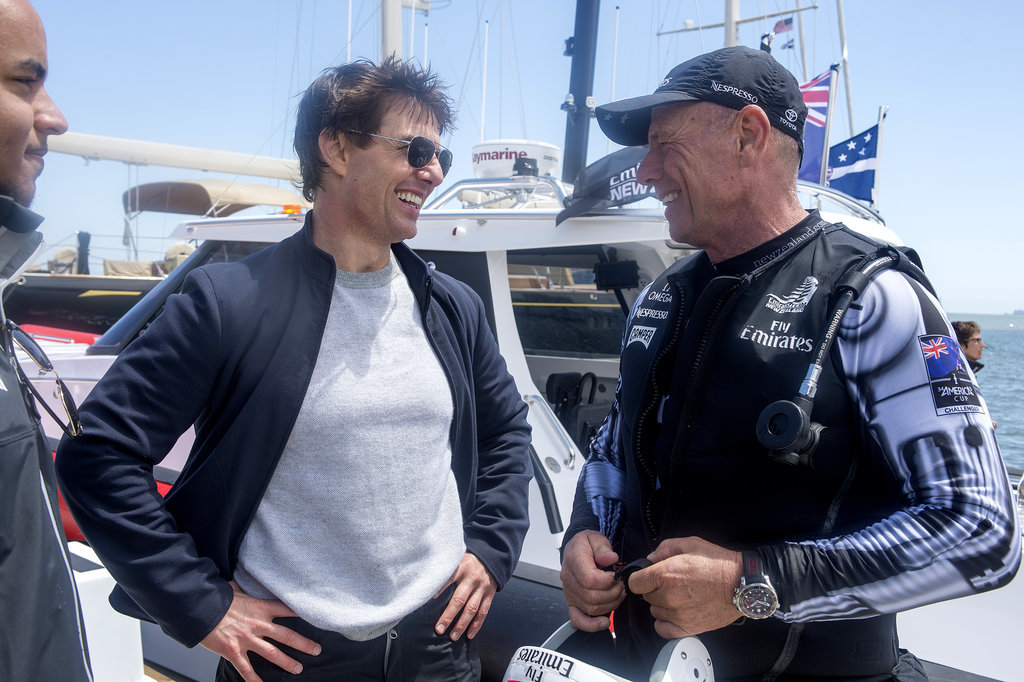 Tom inadvertently showed off a signature pose while chatting with a member of Emirates Team New Zealand before he set sail in San Francisco.
Tom inadvertently showed off a signature pose while chatting with a member of Emirates Team New Zealand before he set sail in San Francisco.