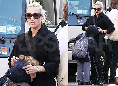 Photos of Kate Winslet and Joe Mendes Walking Home After School in NYC