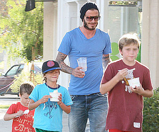 Photos of David Beckham, Cruz Beckham, Romeo Beckham and Brooklyn Beckham at Pinkberry in LA