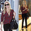 Kristin Cavallari Shops in LA Wearing Red Plaid Elizabeth and James Shirt and Alexander Wang Stud Bag