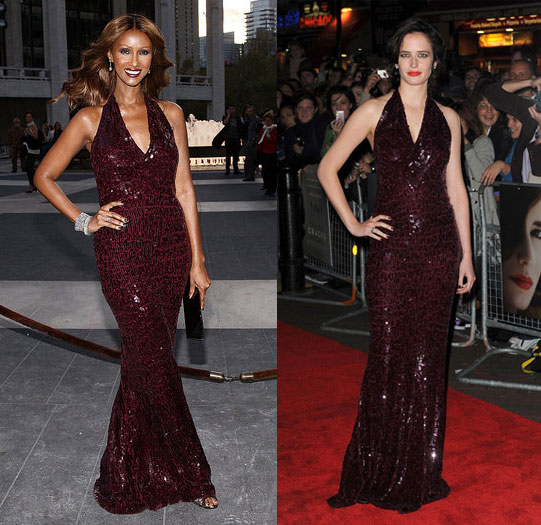 Eva Green and Iman Wear the Same Donna Karan Sequin Halter Gown Eva Green and Iman Wear the Same Donna Karan Sequin Halter Gown