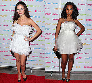 Photo of Kerry Washington and Georgina Chapman Wearing White Marchesa Dresses at  Music Unites Fall Masquerade Gala