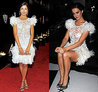 Katy Perry and Camilla Bella Wear Marchesa's White Feather Dress 2009-11-06 13:00:22