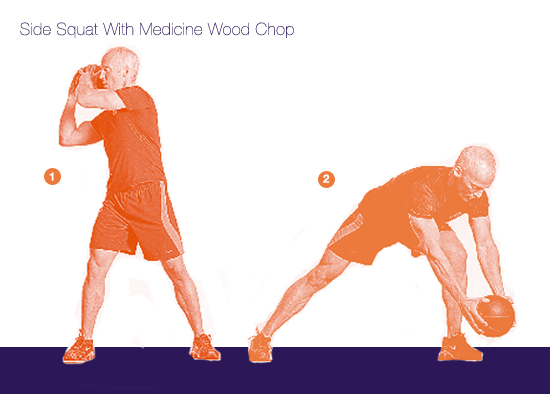 Side Squat With Medicine Wood Chop Side Squat With Medicine Wood Chop