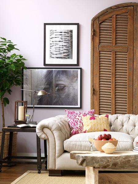 This palest of pink-lavender looks sophisticated and fresh when combined with rugged, natural wood accents and bold black-and-white photography.
Source
This palest of pink-lavender looks sophisticated and fresh when combined with rugged, natural wood accents and bold black-and-white photography.
Source