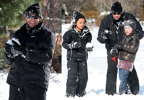 Photos of Hugh Jackman Playing In The Snow With His Kids