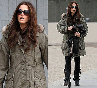 Photos of Kate Beckinsale in Buckled Boots and Green Parka in Venice Beach, CA