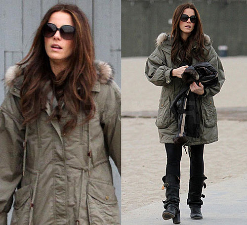 Photos of Kate Beckinsale in Buckled Boots and Green Parka in Venice Beach, CA