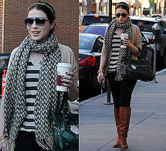 Photos of Michelle Trachtenberg in Striped Shirt and Boots at Coffee Bean in LA Photos of Michelle Trachtenberg in Striped Shirt and Boots at Coffee Bean in LA