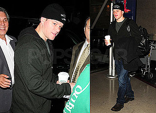 Photos of Matt Damon Arriving at LAX Holding a Cup of Coffee