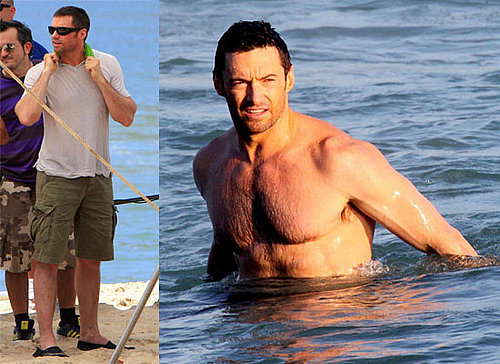 Photos of Hugh Jackman Shirtless in the Sea in Brazil Filming a new Ice Tea Advert