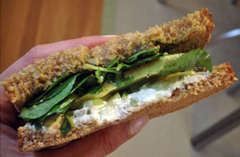 Goat Cheese Sandwich With Avocado, Celery, Walnut Pesto, and Watercress Goat Cheese Sandwich With Avocado, Celery, Walnut Pesto, and Watercress