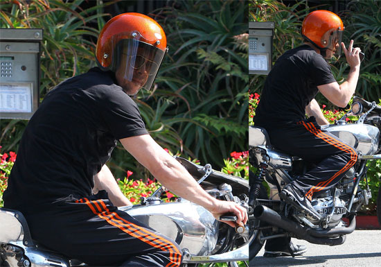 Photos of Brad Pitt on His Motorcycle in LA