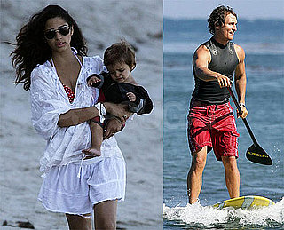 Photos of Matthew McConaughey Paddle Surfing While Bikini-Clad Pregnant Camila Alves and Levi Watch in Malibu