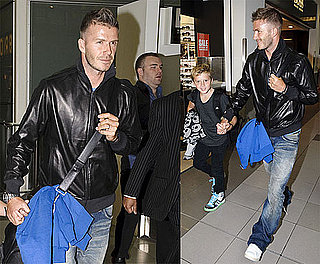 Photos of David Beckham, Who's Talking About a Return to AC Milan, at Heathrow With Son Brooklyn