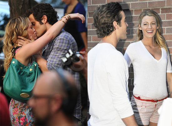 Photos of Penn Badgley and Hilary Duff Kissing on the Set of Gossip Girl