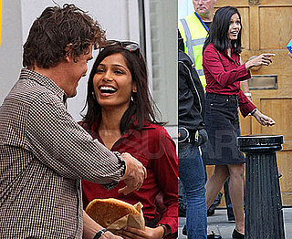 Photos of Freido Pinto and Josh Brolin Working On Woody Allen Movie in London