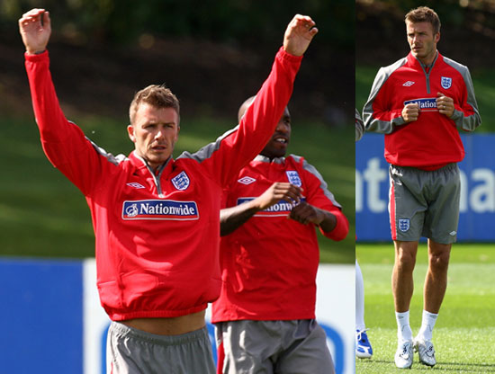 Photos of David Beckham practicing with the team