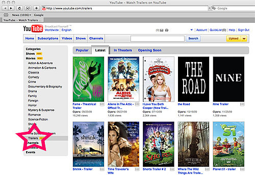 Watch Movie Trailers On YouTube