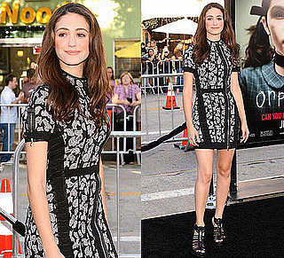 Photo of Emmy Rossum Wearing Black and White Phi Dress at Orphan Premiere in LA
