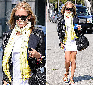 Photo of Kristin Cavallari Wearing White Dress and Leather Jacket in LA