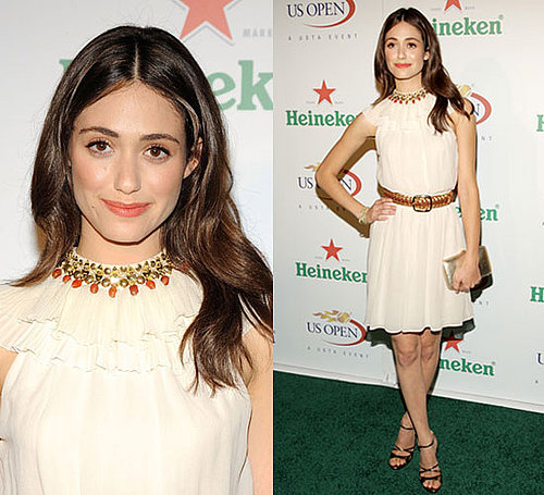 Photo of Emmy Rossum Wearing Cream Temperley London Dress at US Open Party in NYC