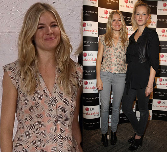 Photo of Sienna Miller in Gray Jeans and Printed Top at 2010 London Fashion Week Photo of Sienna Miller in Gray Jeans and Printed Top at 2010 London Fashion Week
