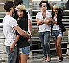 Photo of Jessica Szohr in Ripped Shorts and Blazer With Ed Westwick  in NYC