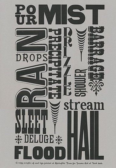 This Soggy Sampler ($15) is a letterpress poster featuring diverse words for rainy weather. This Soggy Sampler ($15) is a letterpress poster featuring diverse words for rainy weather.
