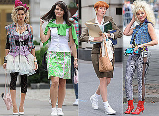 Photos Of Sarah Jessica Parker as Carrie, Cynthia Nixon, Kim Cattrall and Kristin Davis In 80s Gear On Sex And The City 2 Set