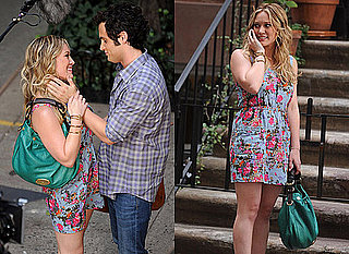 Hilary Duff on Gossip Girl Set with Green Mulberry Hobo Handbag