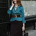 Juliet Draperin a Teal Tadashi Top