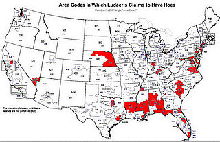 Map of Area Codes in Which Ludacris Claims to Have Hoes