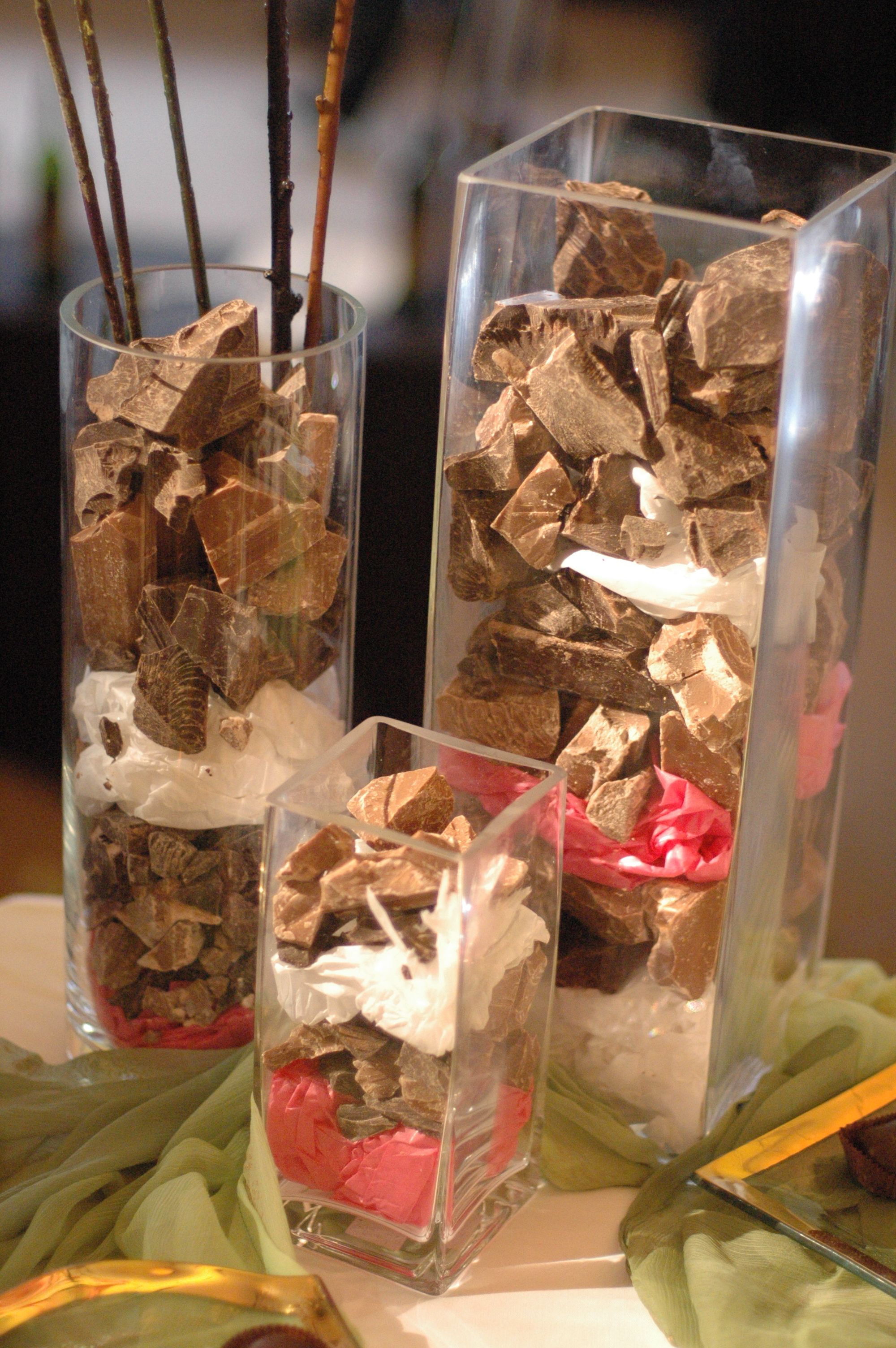 Chocolate used as vase filler Chocolate used as vase filler