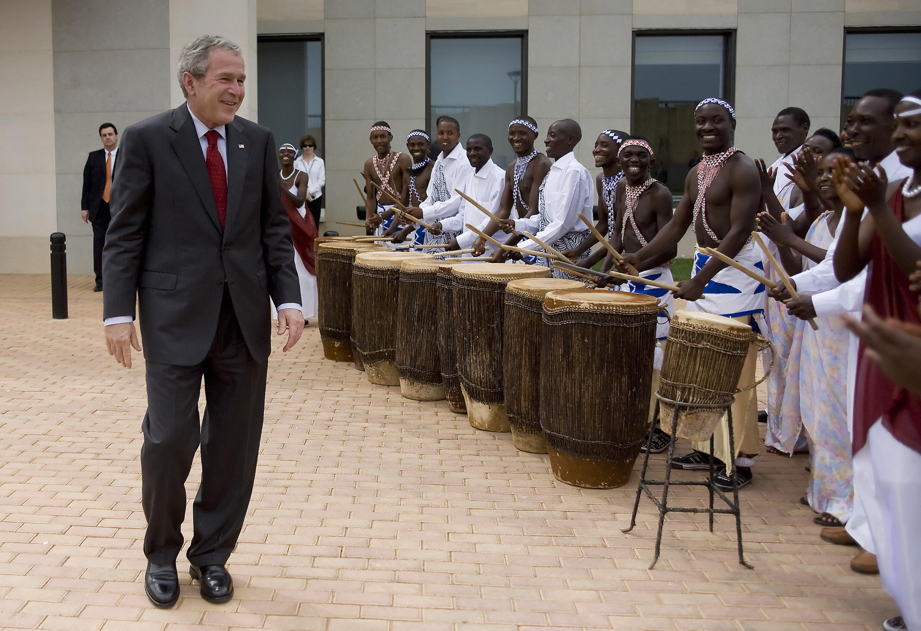 Bush dances at the ceremony after inaugurating the new US Embassy in Rwanda. Bush dances at the ceremony after inaugurating the new US Embassy in Rwanda.
