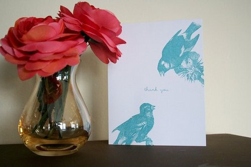 The Card Shop: Screenprinted Bird Thank You Card
