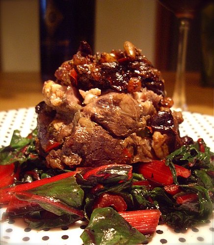 Roasted Stuffed Lamb with Swiss Chard