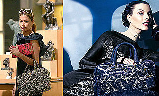 Eva Mendes Carrying Prada's Lace Leather Bag at the Louvre in Paris