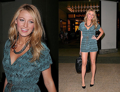 Blake Lively in Vena Cava jumper and Miu Miu bag