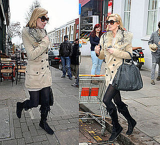 Kate Moss Hangs Out in London in Fur Coat and Yves Saint Laurent Bag
